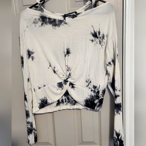 Shein White & Black Cold Shoulder Top Size M